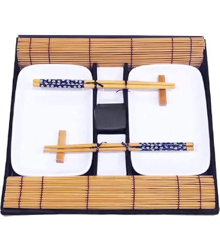Set Sushi In Bambù Con Base Ardesia – 9 Pezzi, Naturale, Per Casa E Ristorante