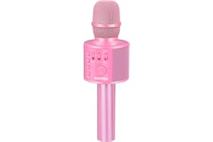 BONAOK Karaoke Mikrofon, 3 in 1 Kabelloses Bluetooth Mikrofon, Kinder Mikrofon Lautsprecher Maschine, Tragbares KTV Mikrofon für zu Hause, Kompatibel mit IOS Android Bluetooth(Rosa)