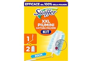 Swiffer Duster Piumini Cattura Polvere, 1 Manico XXL e 2 Piumini, Cattura e Intrappola Polvere e Sporco, Raggiunge I Punti più Difficili della Casa, Maxi Formato