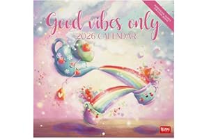Legami - Calendario da Parete 2026, Good Vibes Only, Calendario da Muro Grande, 12 Mesi e Planner Annuale, in 6 Lingue, Spazio per Note, Segni Zodiacali, Festività Internazionali, 30 x 29 cm