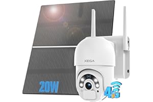 Xega Telecamera con SIM 4G da Esterno【20W Pannello Solare】 20.000mAh Batteria Registrazione Continua 24/7 2K 4G SIM Scheda Telecamere Senza Fili,Visione Notturna, Rilevamento del Movimento PIR,IP66