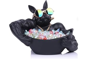 QIANLING Statua di bulldog francese nera, ciotola per caramelle e portachiavi, vassoio portaoggetti per gioielli, ideale per arredamento moderno per casa, ufficio, ingresso, organizer da scrivania funzionale e