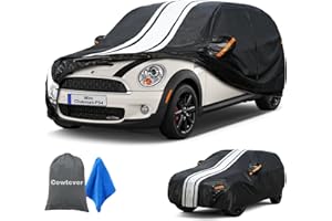 Cowtcver Mini Car Cover Waterproof Breathable Allweather, Outdoor Cover Custom Fit Mini Clubman 2015-2024, 10 Layers Full Car Cover Snow Sun Rain UV Dust All Weather Protection With Zip.