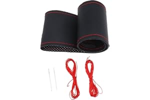 BIYM Couvre Volant Auto, Housse de Volant de Voiture DIY en Cuir Souple Couverture Noir 38cm