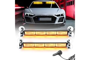 JMEST LEAD 2 in 1 Amber Windshield Strobe Light Bar，80 LED 2X 16 Inch Emergency Hazard Warning Light w/8 Suction Cups, 24 Flash Modes LED Traffic Advisor Strobe Lights Bar for Trucks Vehicles