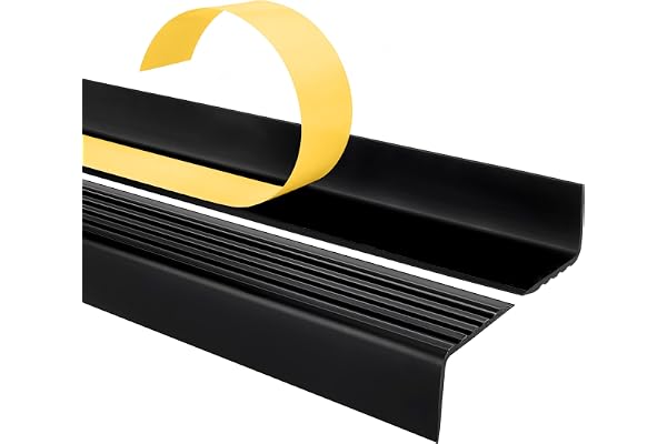 Nez de marche profilé d'escalier, PVC, adhésif et antidérapant, noir, 40x25, 200cm, ND