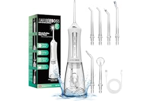 BarberBoss Idropulsore dentale elettrico, Idropulsore dentale con 5 ugelli e modalità di pulizia, orale portatile, Pulitore per denti, QR-7024, (Bianco)