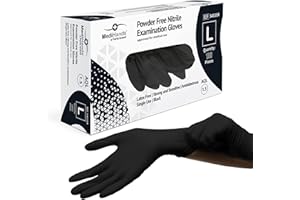 Farla Medical MediHands Disposable Large Nitrile Gloves - Powder Free and Latex Free Surgical Gloves - Multi-Purpose, Single Use Medical Gloves - Box of 100, Black