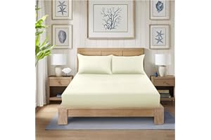 CHARKHAH Polycotton Fitted Sheet for Single Double King Super King Bed 200 Thread Count Anti Wrinkle Plain Bedding 25 cm Extra Deep Fitted Sheets Cover with Elastic Edges (Cream, Double)