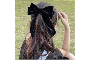 Dervivea Fermaglio per capelli vintage con fiocco in velluto, grande fiocco per capelli vintage in raso nero, accessorio decorativo per capelli per donne e ragazze