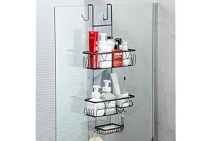 Kegii Hanging Shower Caddy - Over Door Rack, Bathroom Storage Organiser With Soap Holder, No Drill Shelf, Black Accessories