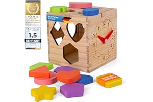 All Kids United® drewniana kostka edukacyjna dla niemowląt i małych dzieci; drewniana zabawka ćwiczy zdolności motoryczne; wspomaga rozpoznawanie kształtów i koncentrację (Kostki do zabawy)