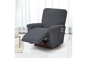 TOPCHANCES Stretch Recliner Covers, Jacquard Recliner Chair Slipcovers, Polyester Furniture Cover Recliner Sofa Couch Cover With Pocket for Living Room Sofa Cover (Grey)