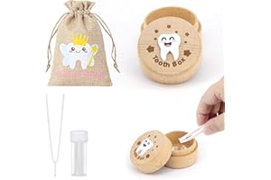 FKGOODAM 3D Carved Tooth Fairy Box, Wooden Lost Tooth Keepsakes Box Teeth Fairy Pouch for Breast Teeth, First Tooth Fairy Storage Gift for Boys Girls Birthday Souvenir