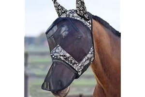 Harrison Howard LumiVista Horse Fly Mask Long Nose with Ears UV Protection for Horse-Paisley Wave Full Size