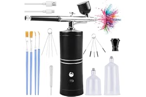LEIKURVO Kit de aerógrafo inalámbrico con compresor, kit de aerógrafo portátil con batería, pistola de aerógrafo de mano recargable + accesorios de limpieza para maquillaje, diseño de uñas, decoración de