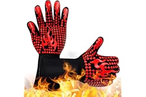 KAWAOLOGY Guantes Barbacoa,Resistentes Guantes para Horno Al Calor hasta 800℃ / 1472℉, para Cocina, Hornear, Barbacoa, Microondas, Chimenea, Certificado EN407