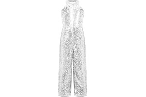 RUNQHUI Enfant Fille Combinaison à Paillette Justaucorps Jazz Moderne Disco Latine Combinaison Soirée Bal Party Carnaval Fête 5-16 Ans