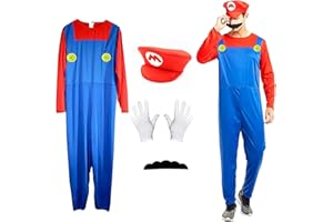 Soanwind Party Costumes, 4 Pack Cosplay Costume Accessories Kits with Bodysuit, Hats Cap, Mustaches, White Gloves, Bros Fancy Dress Green Outfit Costume for Women or Men（Green）