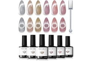 Modelones Lakier do paznokci UV, 6 kolorów, lakier do paznokci UV z magnesem, Cat Eye Nude, liliowy, różowy, brokatowy, seria Soak Off, francuski manicure DIY, prezent do domu, 7 ml