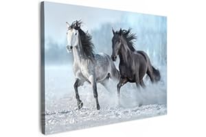 MuchoWow© Impression sur Toile Decoration Murale Peinture 40x30 cm Tableaux Decoratifs Muraux Déco Chambre Tableau Salon Chevaux - Hiver - Animaux - Nature - Neige