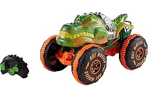 Hot Wheels Monster Trucks Spielfahrzeug mit Fernbedienung, Rageasaur RC im Maßstab 1:15 mit Profilreifen für Gelände- und Stunt-Action,JBH03