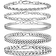 QQUQQU 5Pcs Stainless Steel Bracelets for Men Sturdy Mens Chain Bracelet Carb Width Mens Silver Bracelet Exquisite Cuban Link Bracelet for Men Father Boyfriend 6.5/7.5/8.3/9inch
