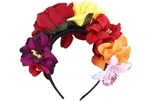 Minkissy Rose Flower Headband Vintage Handmade Wreath Crown Hair Garland for Wedding Party Birthday Halloween