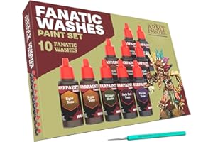 The Army Painter, Warpaints Fanatic Washes Set Combo, 10 x 18 ml Peintures Acryliques, incl. 1 Pinceau - Lavis et Ombres pour modèles de figurines, figurines Warhammer & D&D.