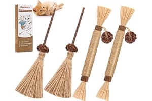 Catnip Sticks for Cat, Aucenix Cat Chew Sticks Toys, Natural Matatabi Silvervine Chew Sticks for Indoor Cats, Kitten Teething Chew Sticks Toy for Cats Kitten Kitty Stress Release (2 Brooms + 2 Sticks)