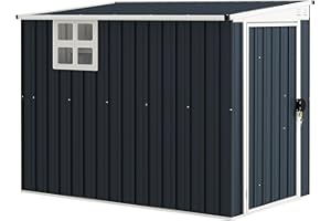 Outsunny Metall Gerätehaus 2,7m² 128x231x181cm Geräteschuppen mit Pultdach Fenster Abschließbarer Tür wetterfest Gartenhaus Outdoor Garten Schuppen für Hinterhof Außenbereich Dunkelgrau