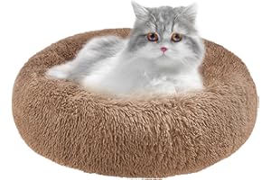 Whome Cat Beds for Indoor Cats and Kitten，Comfortable Pet Bedding & Furniture,Large Calming Donut Puppy Bed，Ideal for Small Pets, Relieves Cat Anxiety，Washable, Fluffy,（50CM * 50CM, XS，Brown
