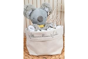 LIDAM Windeltasche mit Koala-Schmusetuch | handgemachte Windeltorte | Made in Germany mit schönem Zubehör | Baby Geschenk u. Geschenk zur Geburt