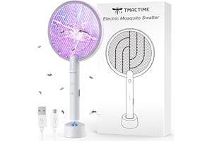 TMACTIME Racchetta Zanzare Elettrica, 4000V 2-In-1 Racchetta Antizanzare, USB Base di Ricaricabile, e Lampada UV, Protezione Maglia a 3 Strati, Adatto per Casa, Giardino, Interni ed Esterni