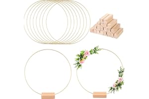 Idota 8 Stück Metallringe zum Basteln 30cm, Metallring Gold mit 8 Stück Holzständern Türkranz Metallring Dekokranz zum Aufhängen für DIY Türkranz Willkommen/Blumenkranz Makramee/Weihnachtskranz