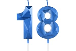 Yiran 3D Dunkelblau Geburtstagskerzen, Kuchendeko Geburtstag, Ziffern 18, Ungiftig, Geruchlos, Rauchfrei, Unparfümiert, Karton, Kerze, Geburtstagskerze
