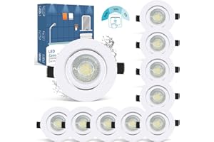 wowatt 10× IP44 Spot LED Encastrable Blanc Salle de Bain Dimmable 6000K Blanc Froid 7W Equi. 70W Ampoule Halogène Plafonnier Encastré Extra Plat 28mm Spot Orientable 220V 700LM Éclairage Rond 83Ra