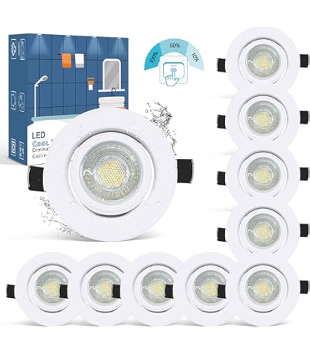 Wowatt 5Pcs IP44 7W LED Ceiling Lights 3 Levels Dimmable 700lm Bright Rotatable Flat LED Bathroom Recessed Spotlight 2800K Warm White Ceiling