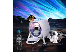Exsivemy Proiettore Soffitto, Lampada Aurora Boreale Proiettore Astronauta con Bluetooth Musica, Timer, Telecomando, 8 Rumori Bianchi, 5 Velocità di Luminosità Regolabili per Camera da Letto Bambini