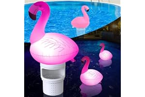 DEEPRBLING Distributeur de Chlore Flottant, Diffuseur Chlore Piscine avec Lumière Solaire en Flamant Gonflable Amovible, Flotteur Piscine Chlore, Diffuseur de Chlore pour Piscine Spa, Grande Ouverture