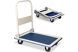 JUPITERJX Heavy Duty Folding Platform Trolley, 150KG Capacity Hand Sack Truck With Handle & Wheels, Flatbed Dolley Cart For Home Office Shop Easy Transportation And Warehouse (150Kg Capacity, Blue)