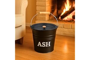 MARCO PAUL INTERIORS Ascheeimer aus Metall, Eimer mit Deckel, dunkelgrau, 12 Liter, ideal als Kamin, Holzofen und Grill Zubehör, vielseitig einsetzbar, mit Holzgriff für einfachen Transport