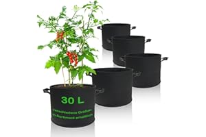 ‎KUGARD KUGARD Pflanzsack aus Vliesstoff | 5X Set 30 Liter | Stabile Pflanztasche mit Griffen für Kräuter Gemüse Tomaten Kartoffeln Erdbeeren Blumen auf dem Balkon & im Garten | Grow Bags Ø35cm x H30cm