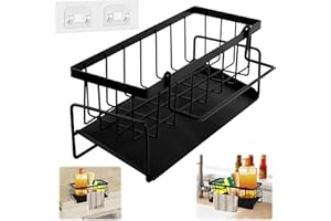 TNOMSNO Organizador de Fregadero Con Gancho, Soporte Estropajo para Fregaderos de Baño y Cocina (Negro)