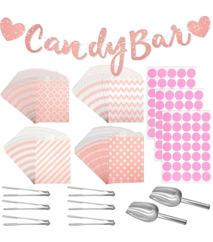 Accessoires Bonbons Fête Kit Décoration Bar à Bonbons - 40 Sacs, 6 Pinces, 3 Cuillères, 1 Bannière - Thème Fête Coloré Accessoires Candy Bar