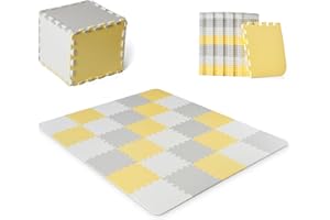 kk Kinderkraft Spielmatte LUNO, Erlebnismatte, Puzzlematte, Krabbelmatte, aus Schaumstoff, 30 Puzzleteile im Set, für Kinder ab 10 Monate, Gelb