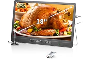 Desobry TV Portable 18 Pouces avec antenne, Mini téléviseur LCD avec Tuner DVB/T2, Mini TV LCD 12V, HD 1080P, pour Le Camping en Plein air, la Chambre, la Cuisine, supporte Les entrées USB/HDMI/AV