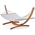 VonHaus Hammock with Stand - Freestanding 1 Person Hammock with Natural Larch Wood Stand - Single Cotton & Curved Frame for Garden, Patio & Outdoors