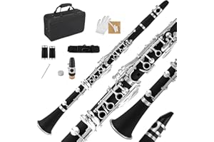 TINMAGI B-Klarinette, Clarinet 17 Klappen, Ebonit Korpus Mechanik Versilbert Tasten aus Vernickeltem Messing, ABS Kunststoff, mit Koffer und Zubehör