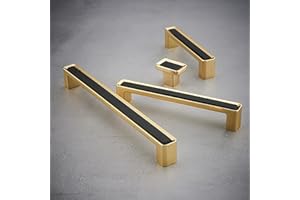 Guolich 2 Pack Hole Centers 5.0”(128mm) Kitchen Bedroom Balcony Handles, Zinc Alloy Square Black Gold Color Cabinet Drawer Handles Modern Hardware